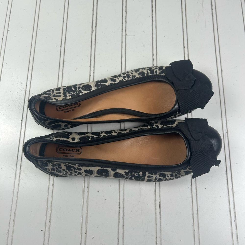 Coach Reagan Leopard Print Ballet Flats Black Bow Leather Women’s Size 8 - Picture 2 of 11
